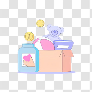 Money - Donation Box With Teddy Bear And Books Transparent PNG