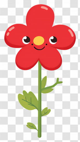 Flower Emoji - Cute Red Cartoon Flower With Happy Face Transparent PNG