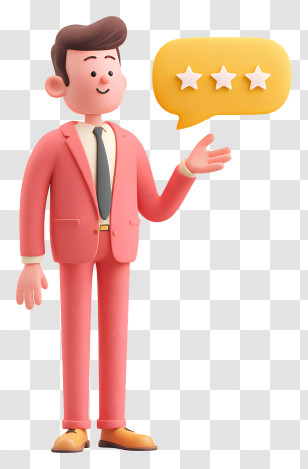 Businessman Giving Feedback - Cartoon Character With Three Stars Transparent PNG