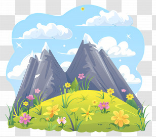 Mountain Range - Beautiful Mountain Landscape With Flowers Transparent PNG