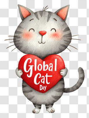 Global Cat Day - Cat Holding Heart For Global Cat Day Transparent PNG