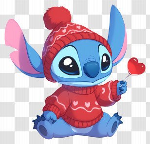 Stitch Love - Blue Cartoon Creature With Heart Lollipop Transparent PNG