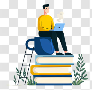 Growth And Knowledge - Student Working On Stack Of Books Transparent PNG