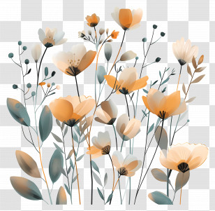 Gold Flowers - Yellow And White Floral Illustration Transparent PNG