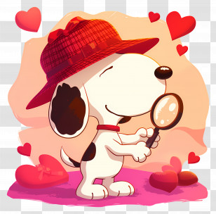 Love Snoopy - Cartoon Dog With Red Hat And Hearts Transparent PNG