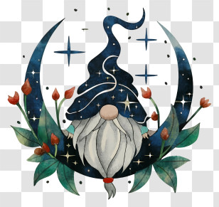 Black And White Gnome - Mystical Wizard With Moon And Stars Transparent PNG