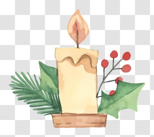 Candle - Candle And Holiday Greenery Decoration Transparent PNG