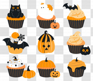Halloween Cupcakes - Cute Halloween Cupcakes With Bats And Pumpkins Transparent PNG