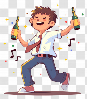 Drunk Man - Cartoon Man Celebrating With Bottles Transparent PNG