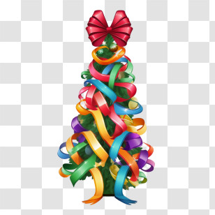 Christmas Tree - Colorful Ribbon Christmas Tree With Bow Transparent PNG
