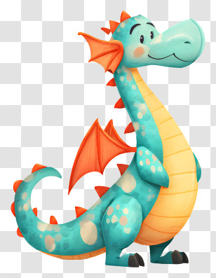 Cartoon Dragon - Friendly Teal Dragon Character Transparent PNG