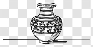 Cartoon - Decorative Vase Sketch In Line Art Style Transparent PNG