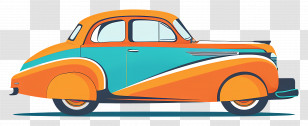 Vintage Orange Car - Vintage Orange And Blue Car Illustration Transparent PNG