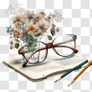 World Teachers Day
 - Glasses And Book With Floral Arrangement Transparent PNG