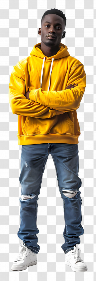 Thinking Black Man - Man Wearing Yellow Hoodie And Casual Jeans Transparent PNG