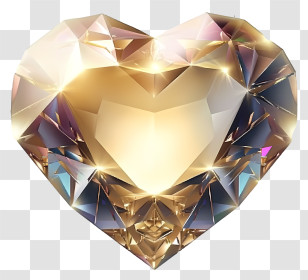 In The Style Of Romantic Illustration - Heart-Shaped Golden Crystal Gem Transparent PNG