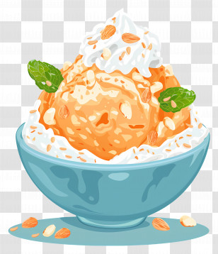 Ice Bingsu - Orange Ice Cream With Whipped Cream In Blue Bowl Illustration Transparent PNG