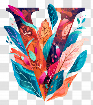 Letter V - Decorative Floral Letter V With Bright Pattern Transparent PNG