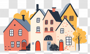 Cartoon Houses - Cartoon Style Colorful Houses Transparent PNG