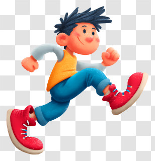 Cheerful Boy Running - Boy In Red Sneakers Running Transparent PNG