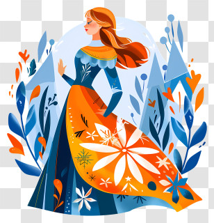 Frozen Anna Princess - Red-haired Girl In Blue Dress With Orange Cape Transparent PNG