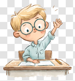 Hand Raised Student - Curious Boy Raising Hand Transparent PNG