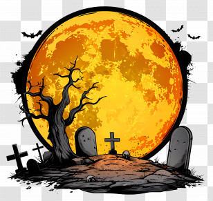 Halloween Full Moon - Spooky Graveyard With Full Moon Transparent PNG