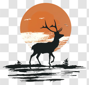 Deer Silhouette - Deer Silhouette At Sunset Transparent PNG