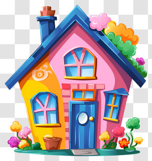 Pink House - Cute Pink And Yellow House Drawing Transparent PNG