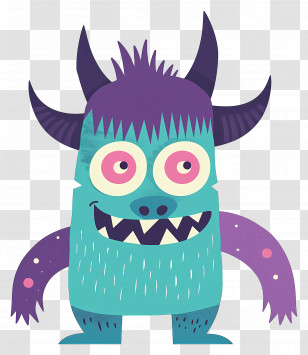 Monster - Cute Cartoon Monster With Purple Horns Transparent PNG