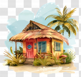 Bungalow - Tropical Beach House Surrounded By Palm Trees Transparent PNG