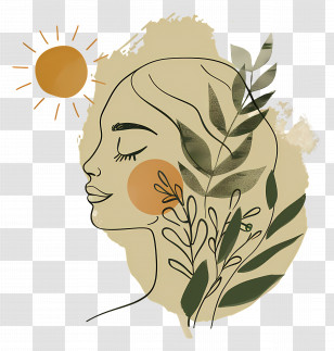 People - Line Art Face With Nature Elements Transparent PNG