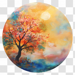 Sunset Glow - Colorful Tree Art In A Circle Transparent PNG