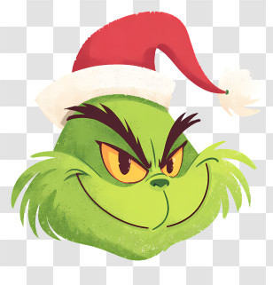 Grinch Face - Grinch Head With Santa Hat Transparent PNG