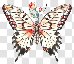 Detailed Illustrations - Beautiful Butterfly With Flower Design Transparent PNG