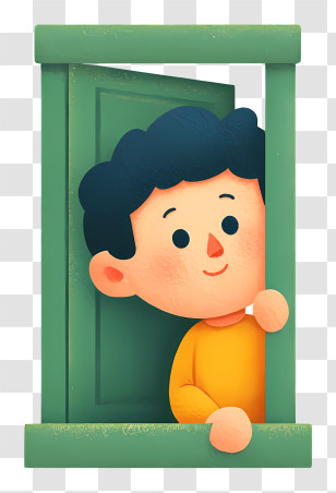 Boy Peeking Outside Window - Cartoon Boy At Door Transparent PNG