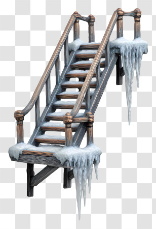 Frozen Fire Escape - Icy Wooden Staircase Transparent PNG