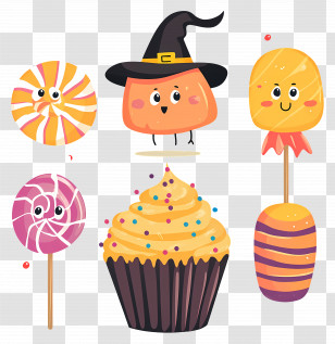 Halloween Candy - Cute Halloween Sweets With Pumpkin And Witch Hat Transparent PNG