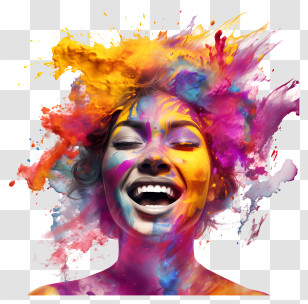 Holi - Woman With Colorful Paint Explosion Illustration Transparent PNG