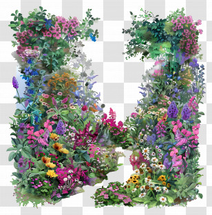 English Garden - Floral Letter H With Colorful Flowers Transparent PNG