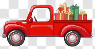 Delivery Truck - Red Pickup Truck With Gifts Transparent PNG