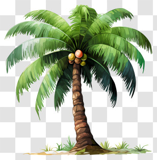 Watercolor Coconut Tree - Lush Coconut Palm Tree Transparent PNG