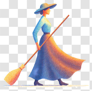 Woman Holding Broom - Vintage Woman With Broom Transparent PNG