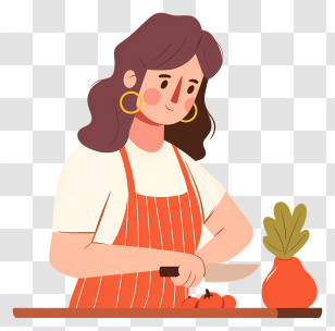 Woman Peeling Tomatoes - Woman Chopping Vegetables In Kitchen Transparent PNG