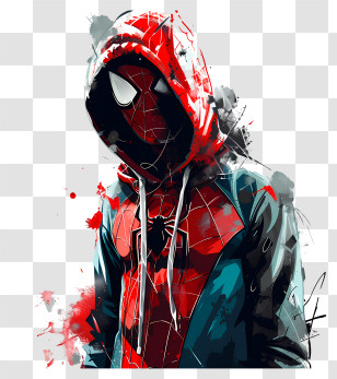 Spider Man - Stylized Red Superhero In Hoodie With Dynamic Design Transparent PNG