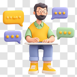 Online Review - Cartoon Man With Star Ratings Transparent PNG