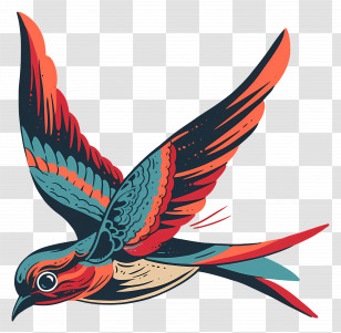 Swallow Tattoo - Vibrant Colorful Bird In Flight Transparent PNG