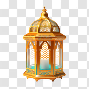 Islamic Lantern - Golden Decorative Lantern With Intricate Patterns Transparent PNG