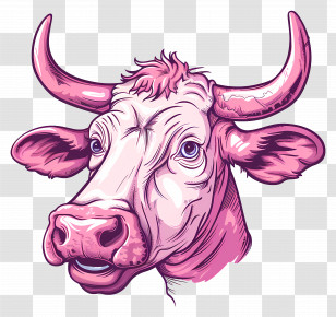 Cow Head - Pink Cow Cartoon Illustration Transparent PNG