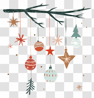 Christmas Decoration - Holiday Branch With Hanging Ornaments Transparent PNG